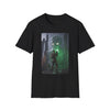 Horror Adventure T-Shirt — Explorer Confronting Glowing Ancient Spirit