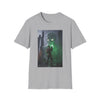 Horror Adventure T-Shirt — Explorer Confronting Glowing Ancient Spirit